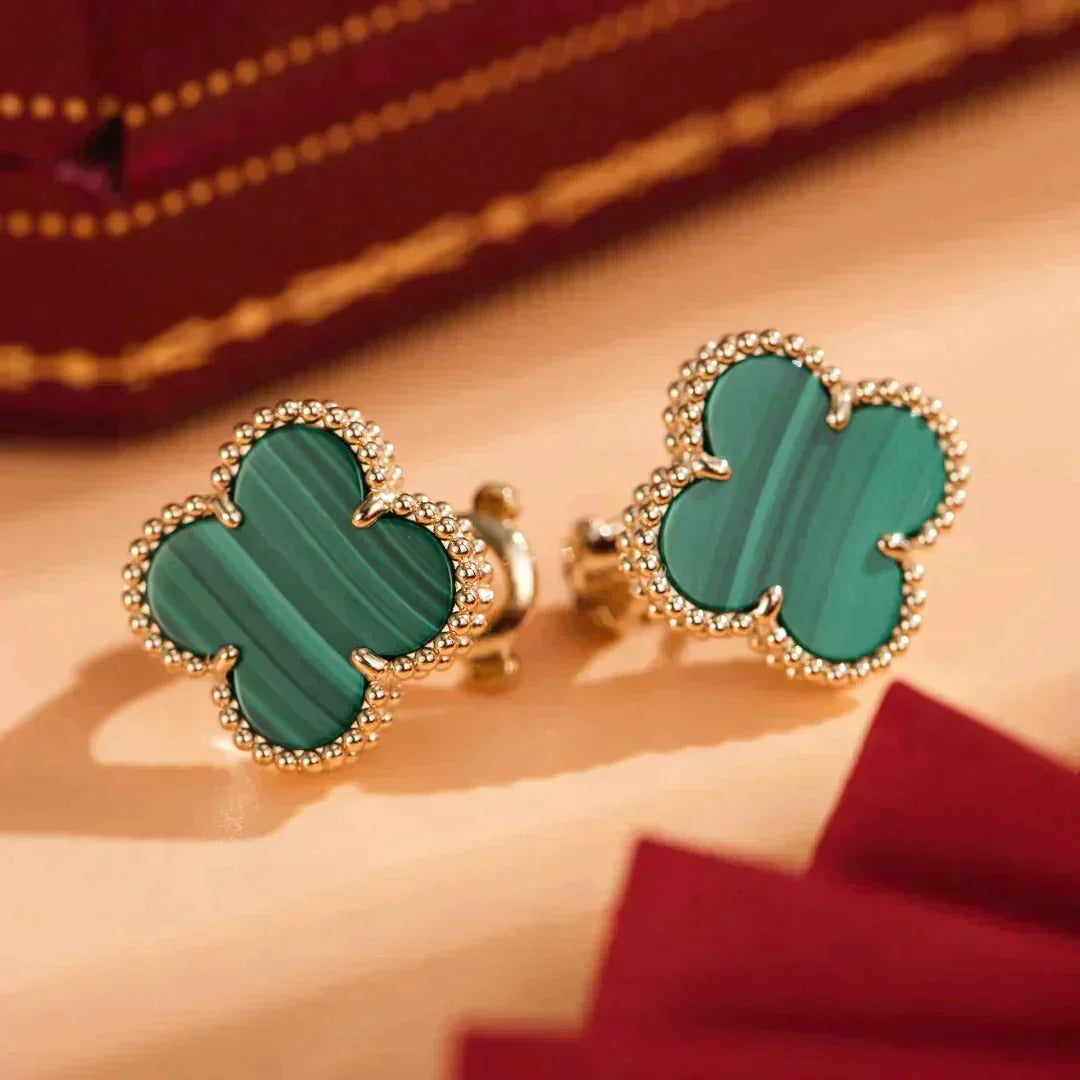 [Olivia Jewelry]CLOVER MEDIUM 1 MOTIFS MALACHITE  EARRINGS