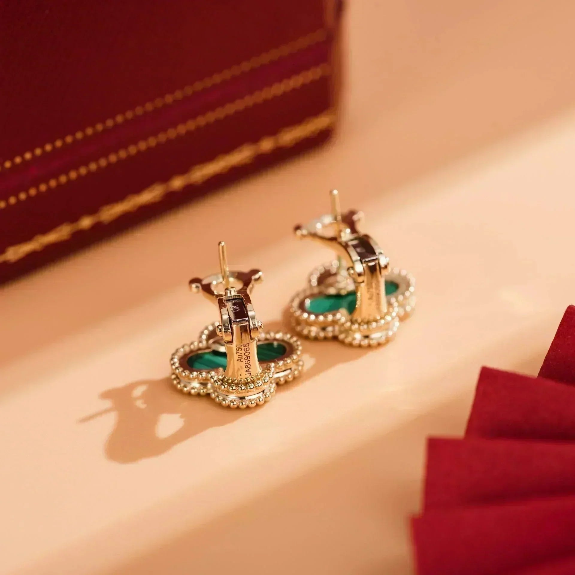 [Olivia Jewelry]CLOVER MEDIUM 1 MOTIFS MALACHITE  EARRINGS