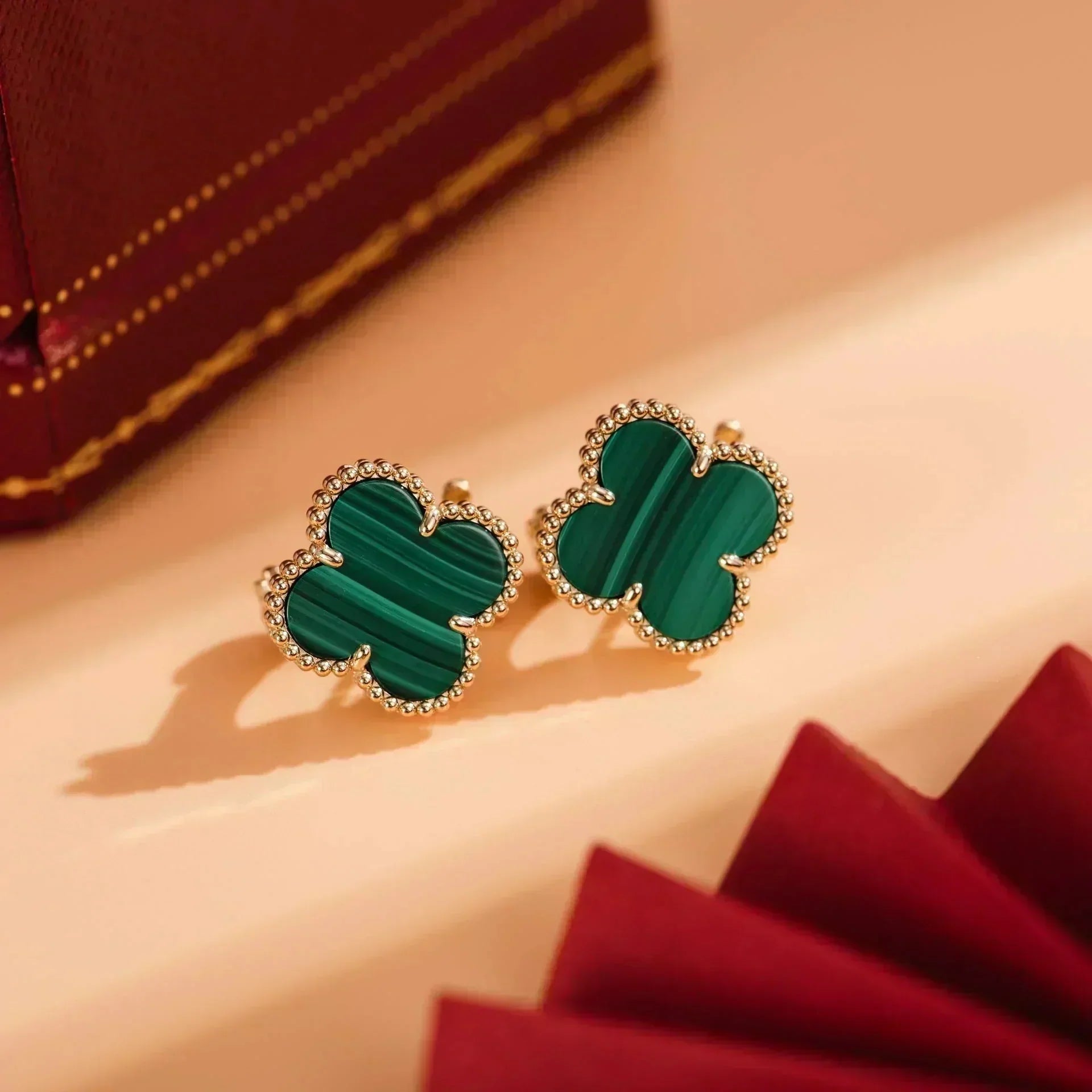 [Olivia Jewelry]CLOVER MEDIUM 1 MOTIFS MALACHITE  EARRINGS