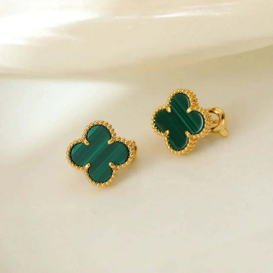 [Olivia Jewelry]CLOVER MEDIUM 1 MOTIFS MALACHITE  EARRINGS