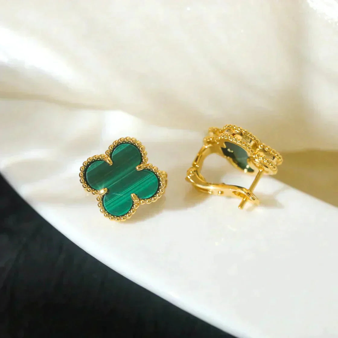 [Olivia Jewelry]CLOVER MEDIUM 1 MOTIFS MALACHITE  EARRINGS