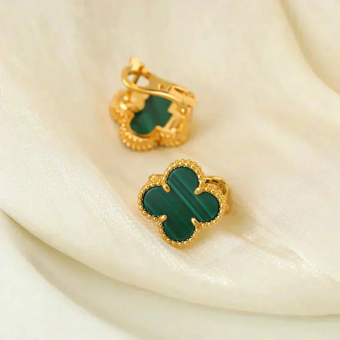 [Olivia Jewelry]CLOVER MEDIUM 1 MOTIFS MALACHITE  EARRINGS