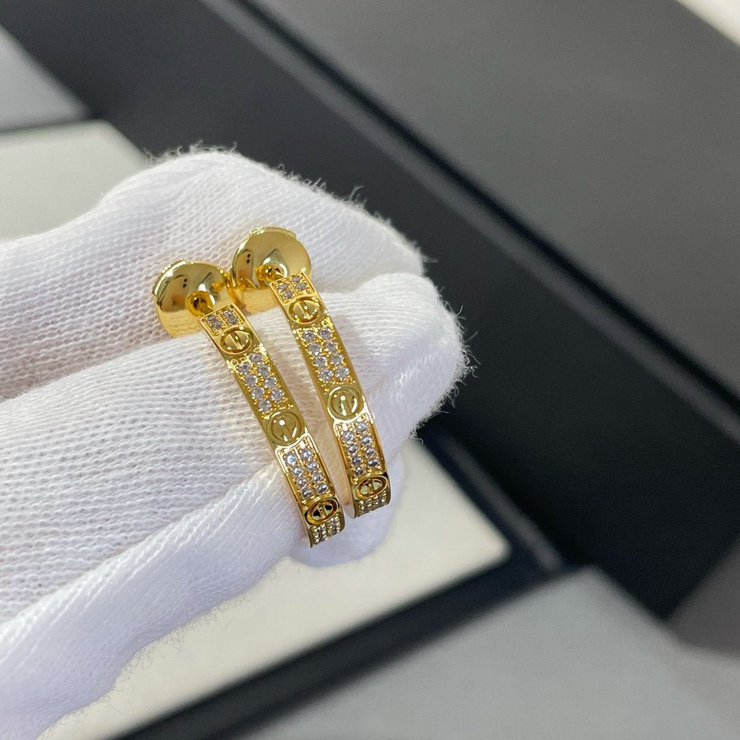 [Olivia Jewelry]LOVE DIAMOND GOLD HOOP EARRINGS