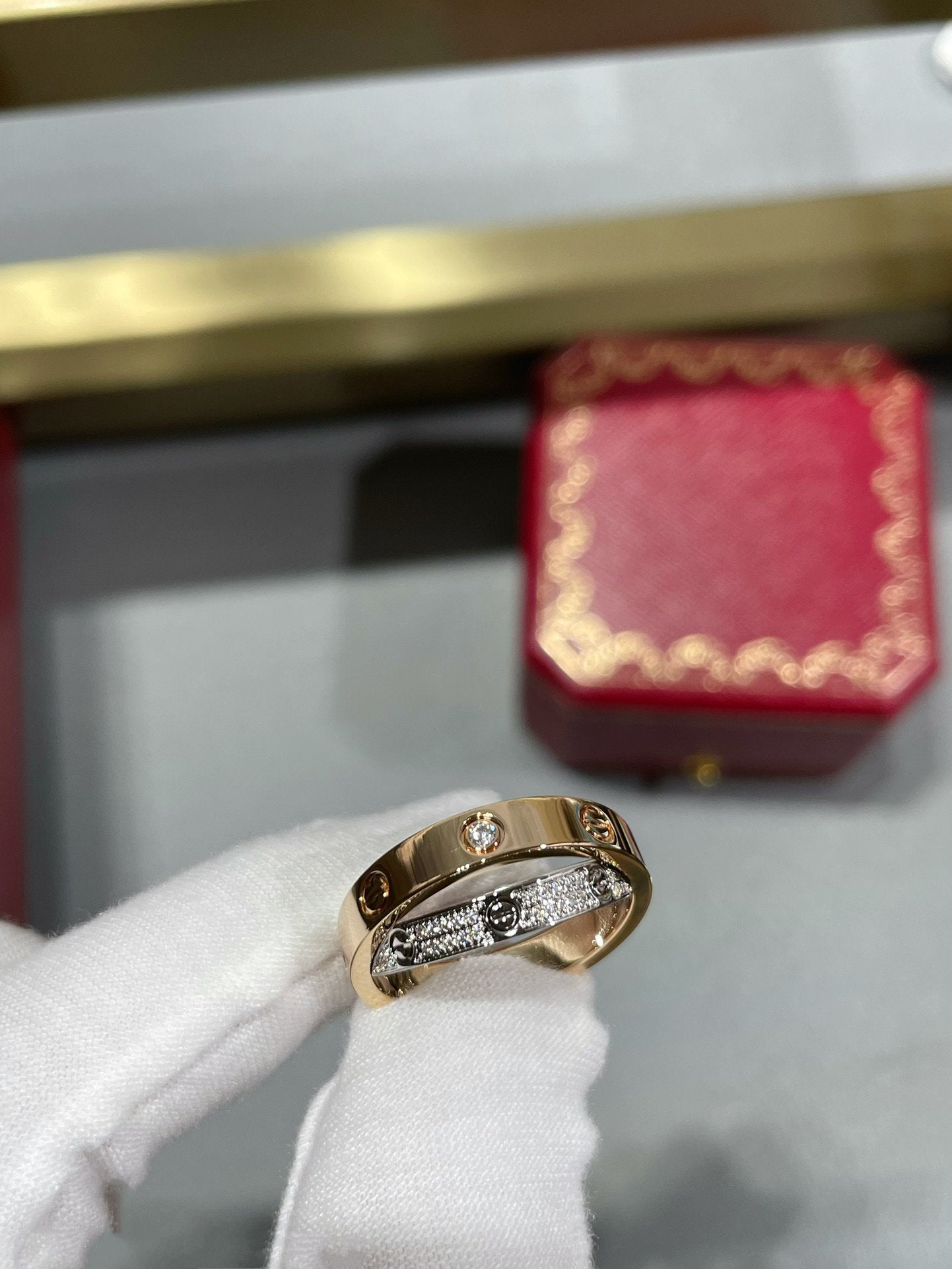 [Olivia Jewelry]LOVE PINK GOLD SILVER DIAMOND DOUBLE RING