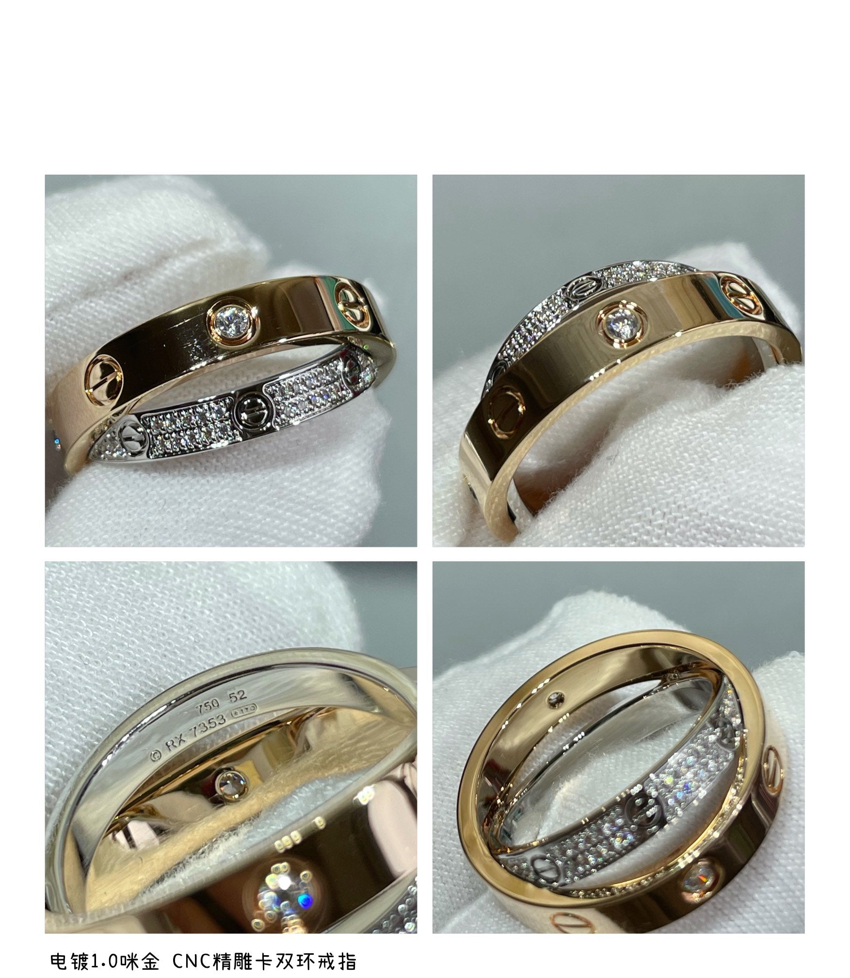 [Olivia Jewelry]LOVE PINK GOLD SILVER DIAMOND DOUBLE RING