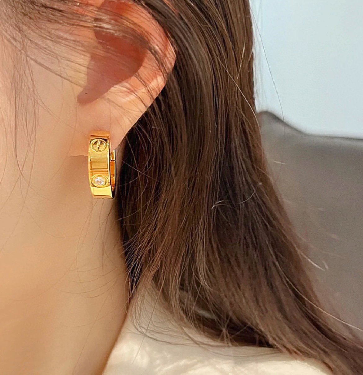 [Olivia Jewelry]LOVE 5.5MM 1 DIAMOND EARRINGS