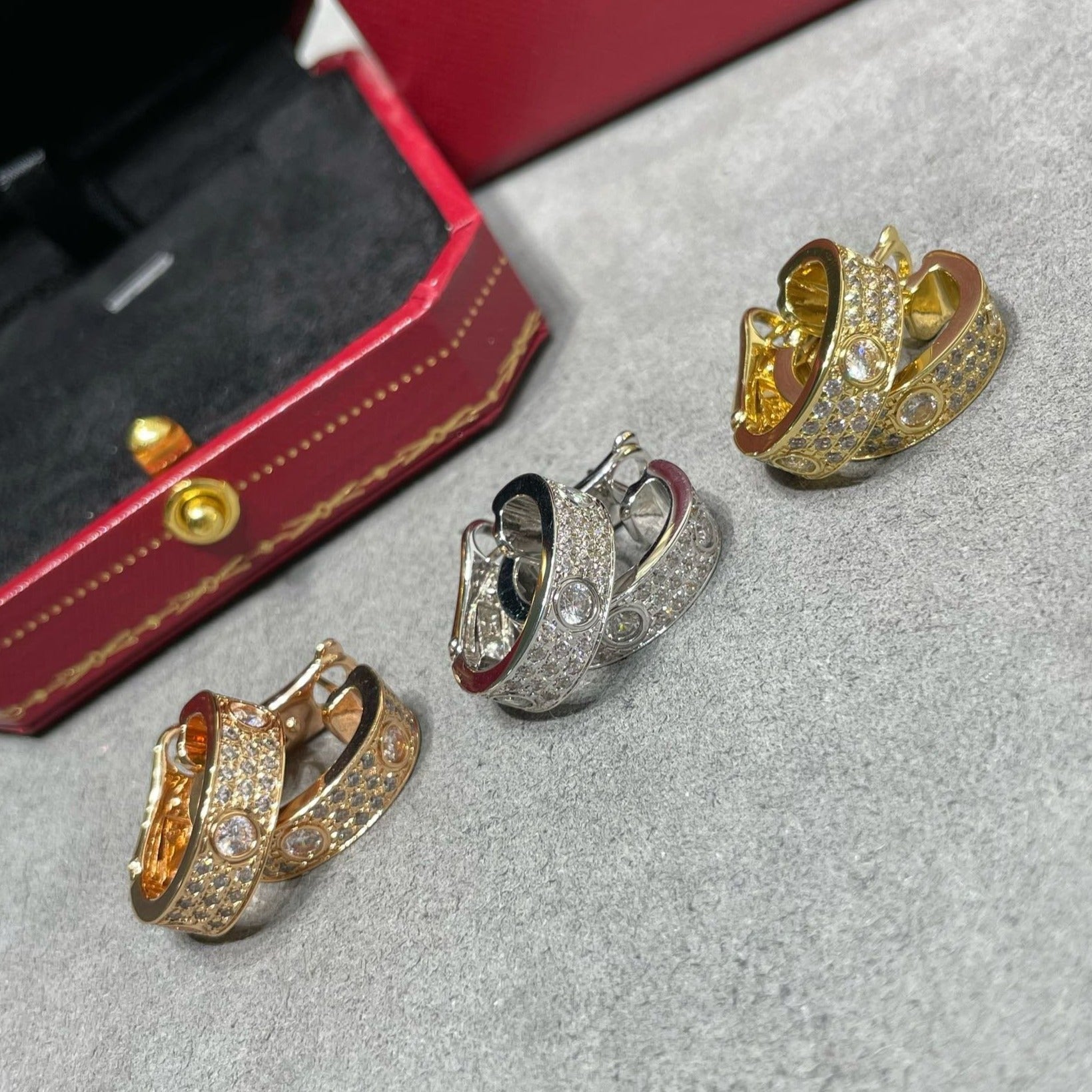 [Olivia Jewelry]LOVE 5.5MM DIAMOND PAVED EARRINGS
