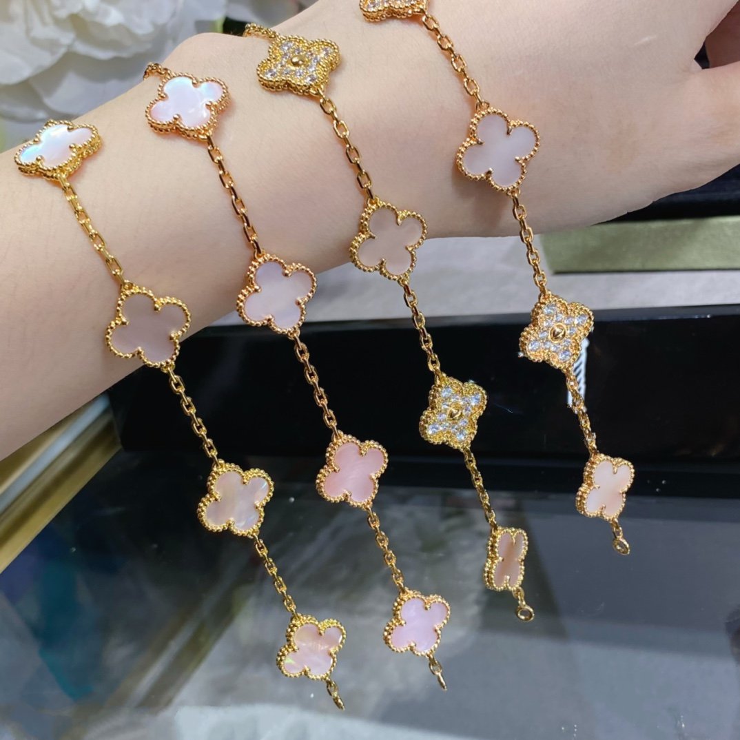 [Olivia JW]CLOVER 5 MOTIF DIAMOND PINK MOP PINK GOLD BRACELET