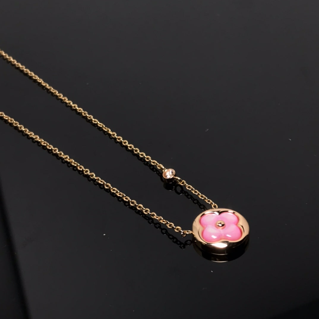 [Olivia Jewelry]COLOR BLOSSOM PINK MOP SUN GOLD NECKLACE