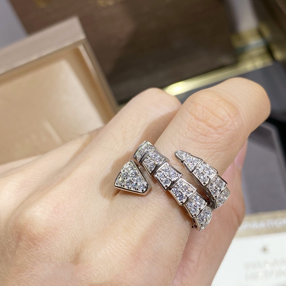 [OLIVIA]SERPENTI DOUBLE RING SILVER DIAMOND PAVED