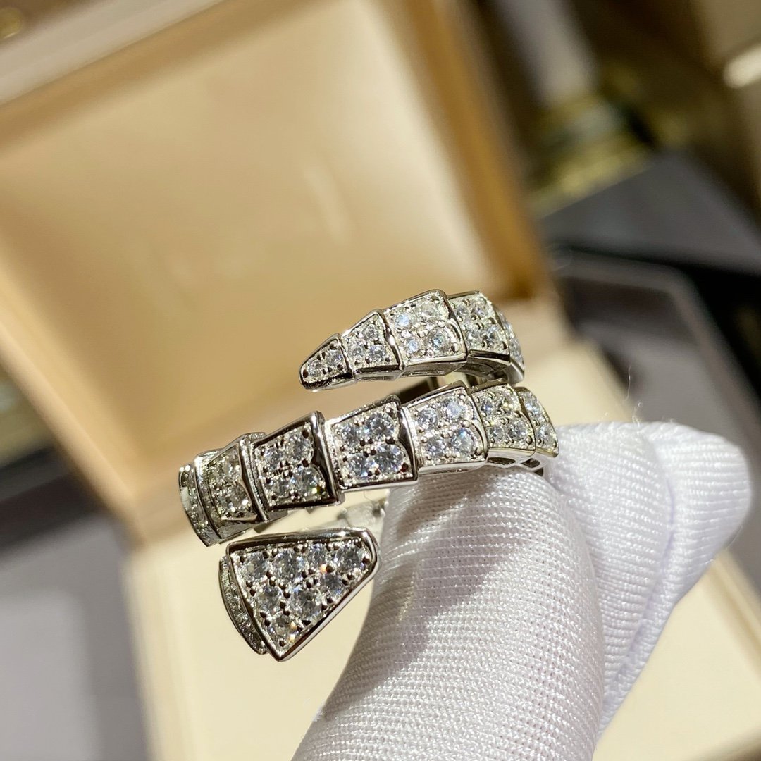 [OLIVIA]SERPENTI DOUBLE RING SILVER DIAMOND PAVED
