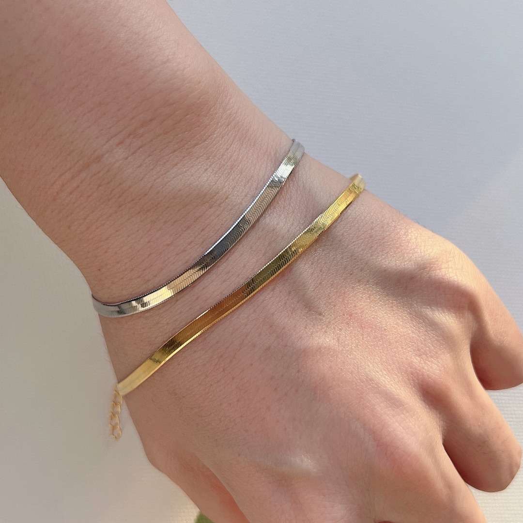 [Olivia Jewelry]Flat Snake Bone Chain Blade Necklace