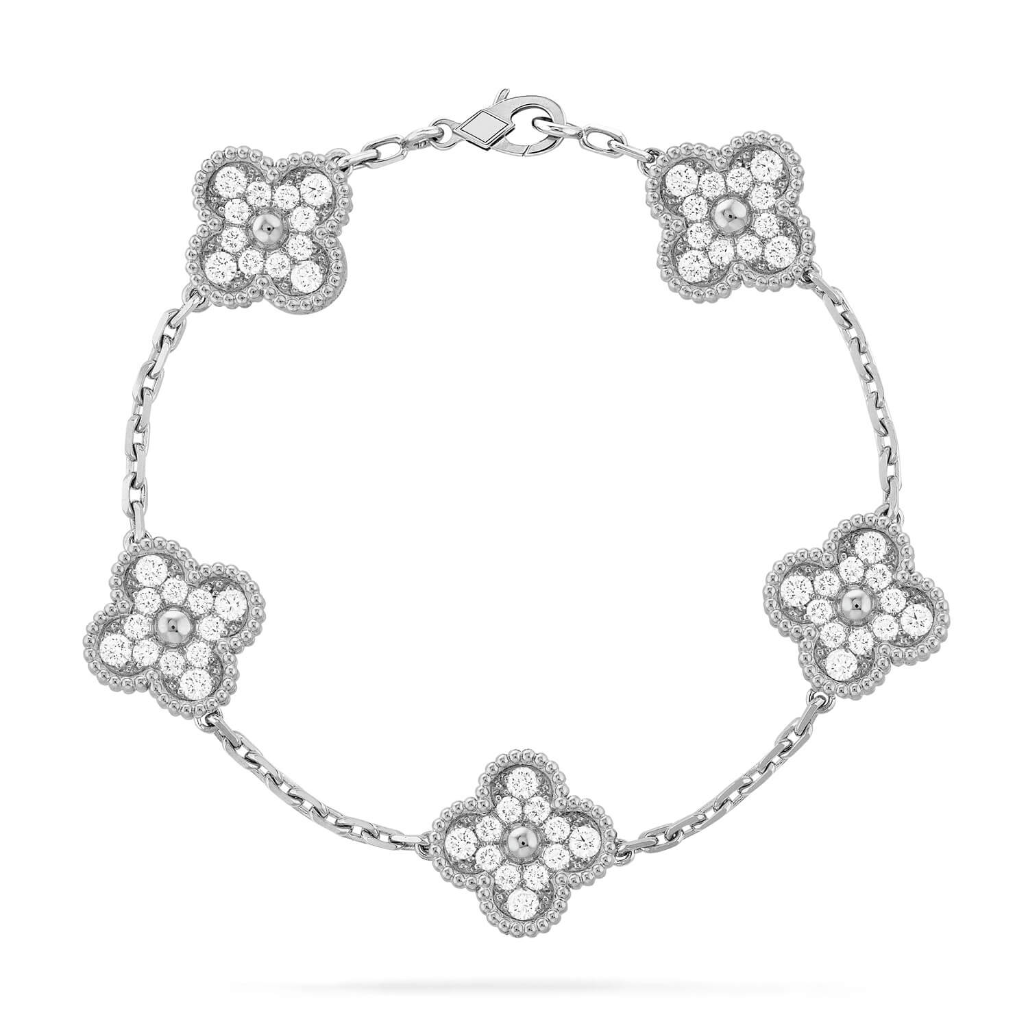 [Olivia JW]CLOVER 5 MOTIFS  DIAMOND BRACELET SILVER