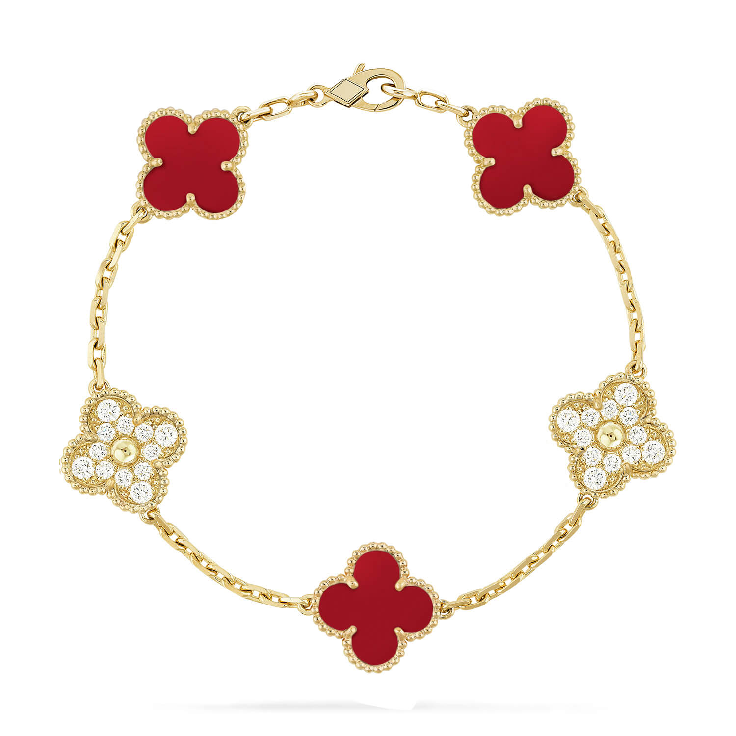 [Olivia JW]CLOVER 5 MOTIFS CARNELIAN DIAMOND BRACELET