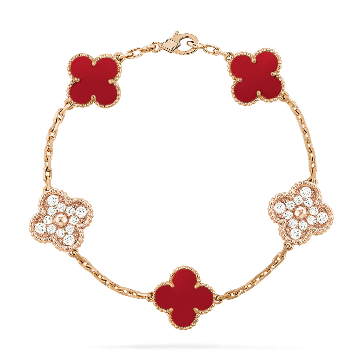 [Olivia JW]CLOVER 5 MOTIFS CARNELIAN DIAMOND BRACELET