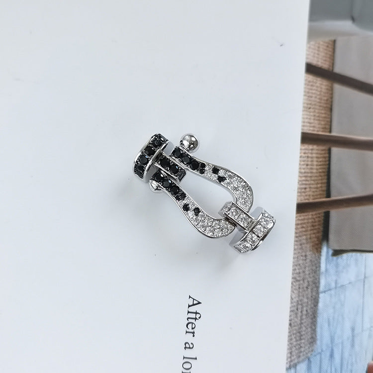 [Olivia Jewelry]FORCE LARGE HORSESHOE BLACK WHITE DIAMOND BRACELET ROSE GOLD