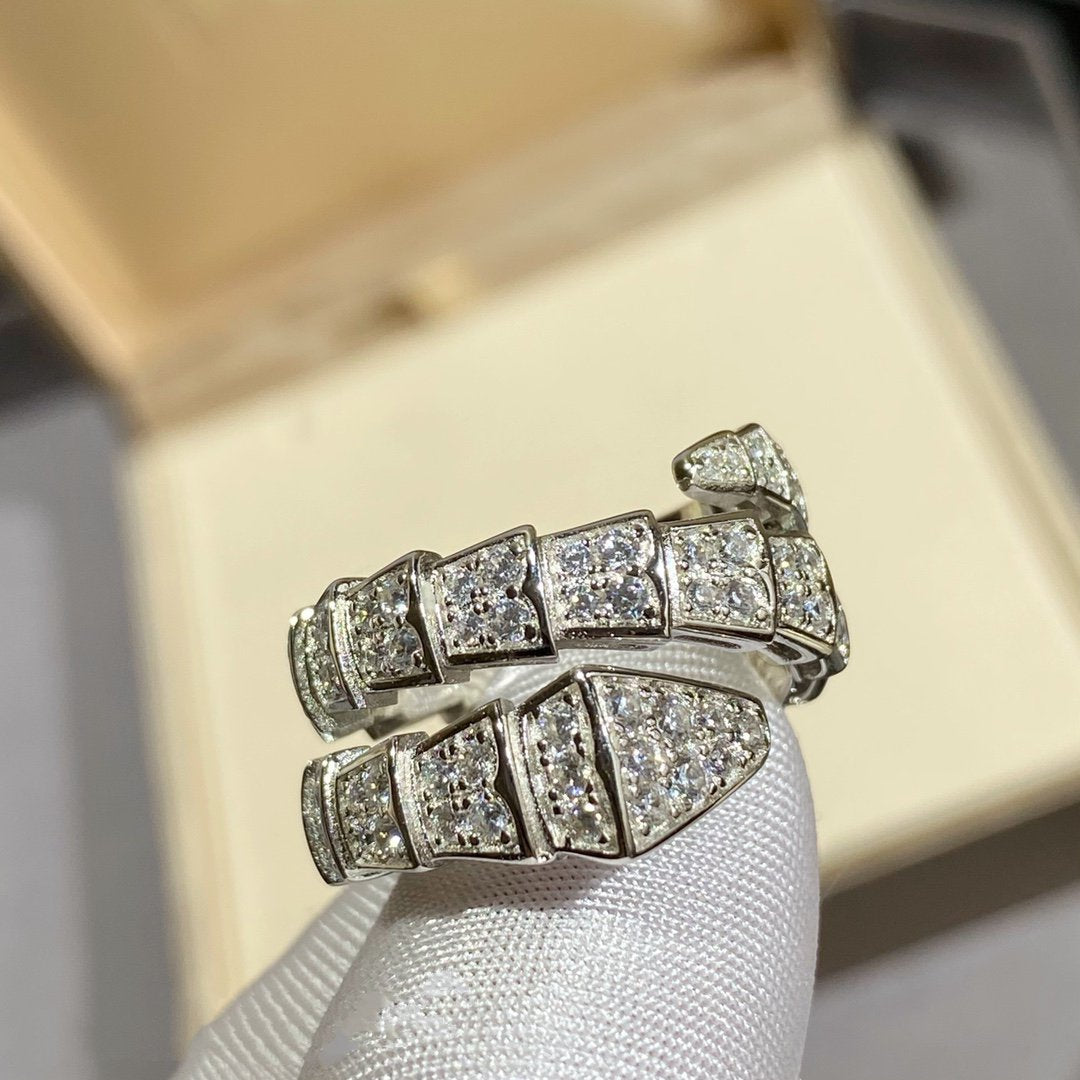 [OLIVIA]SERPENTI DOUBLE RING SILVER DIAMOND PAVED