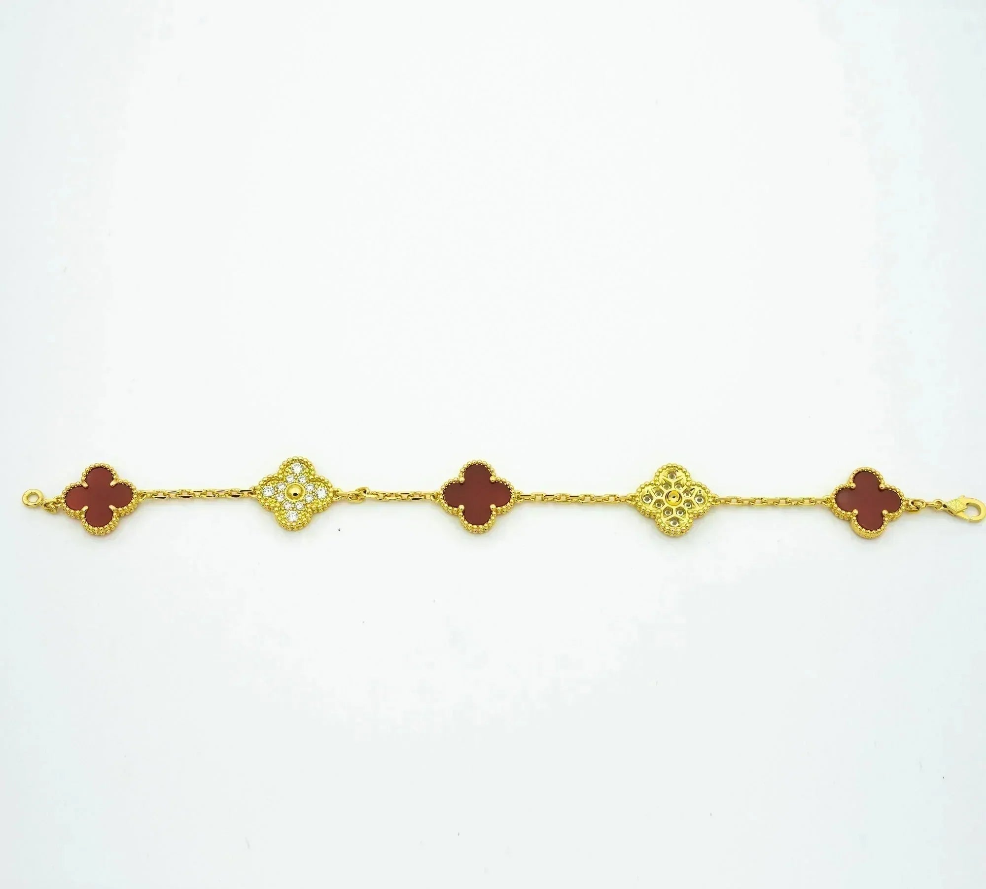 [Olivia JW]CLOVER 5 MOTIFS CARNELIAN DIAMOND BRACELET