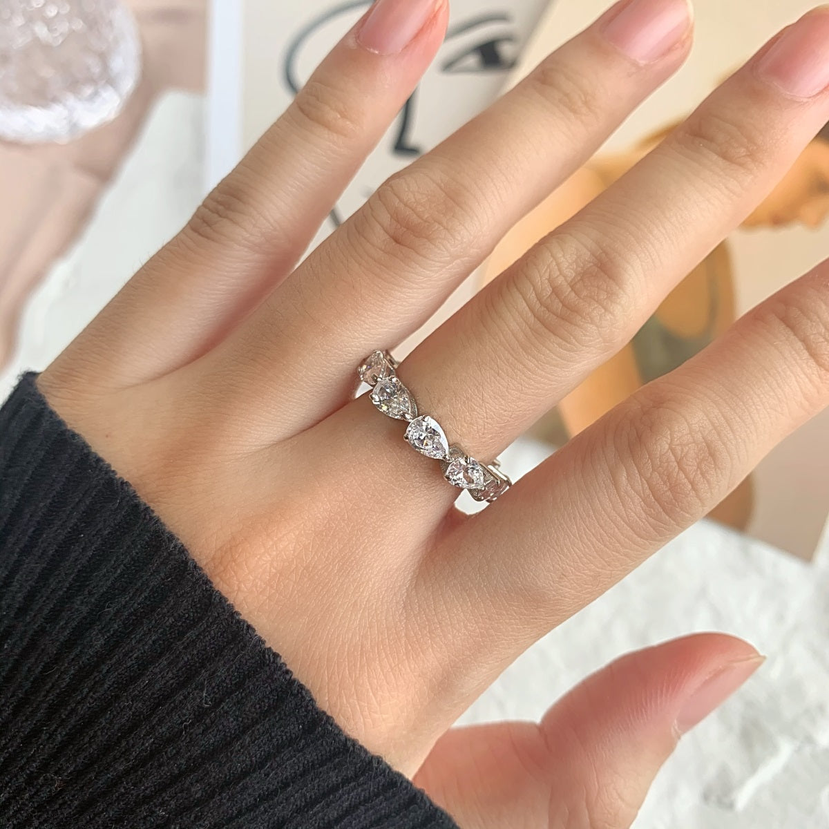[Olivia Jewelry]Exquisite Pear Cut Tennis Ring