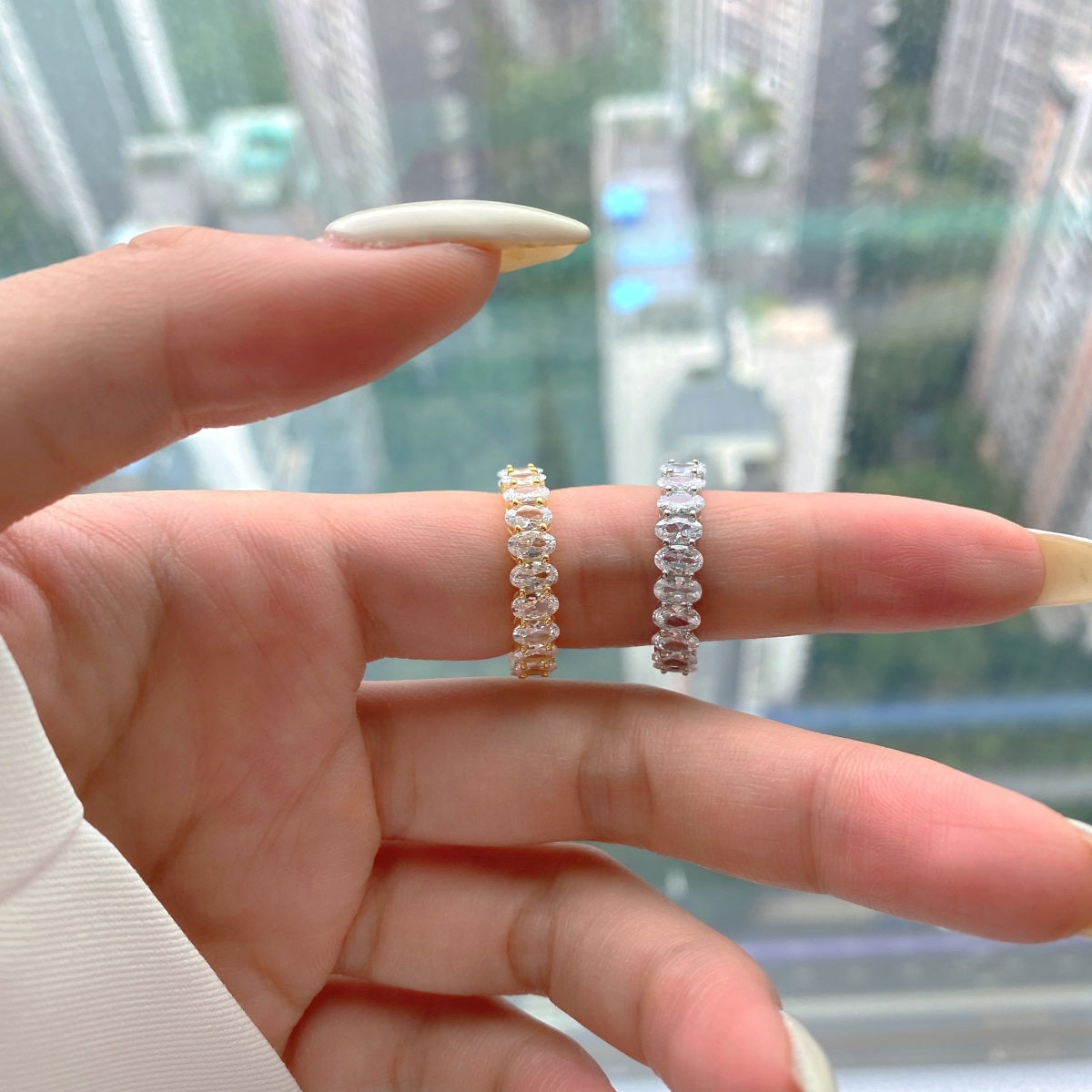[Olivia Jewelry]Ornate Oval Cut Tennis Ring