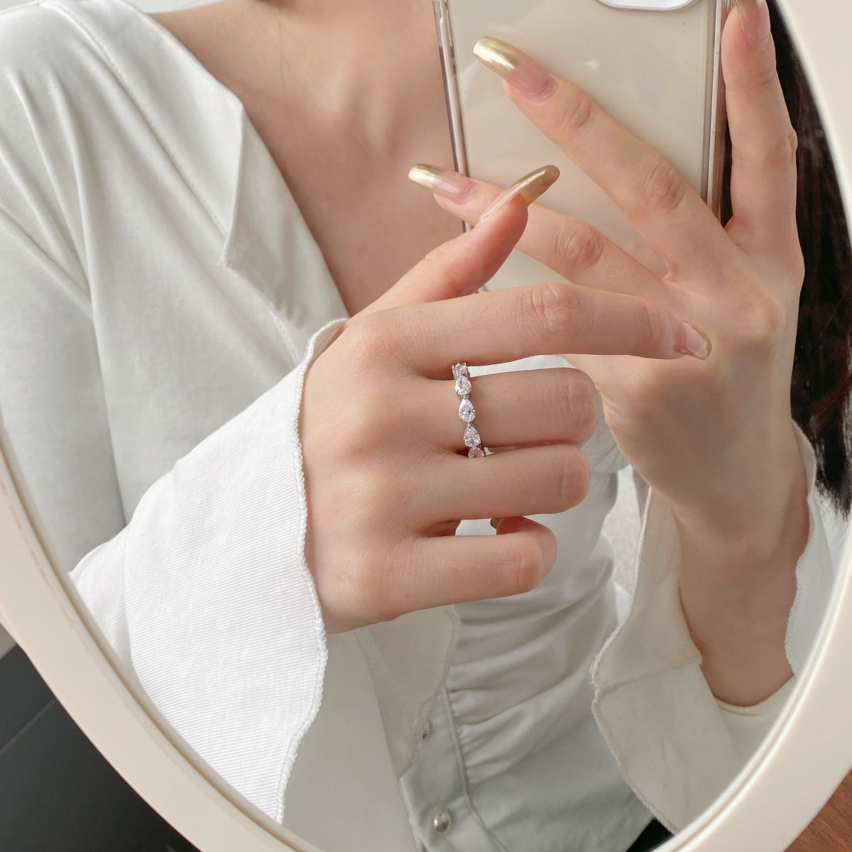 [Olivia Jewelry]Exquisite Pear Cut Tennis Ring