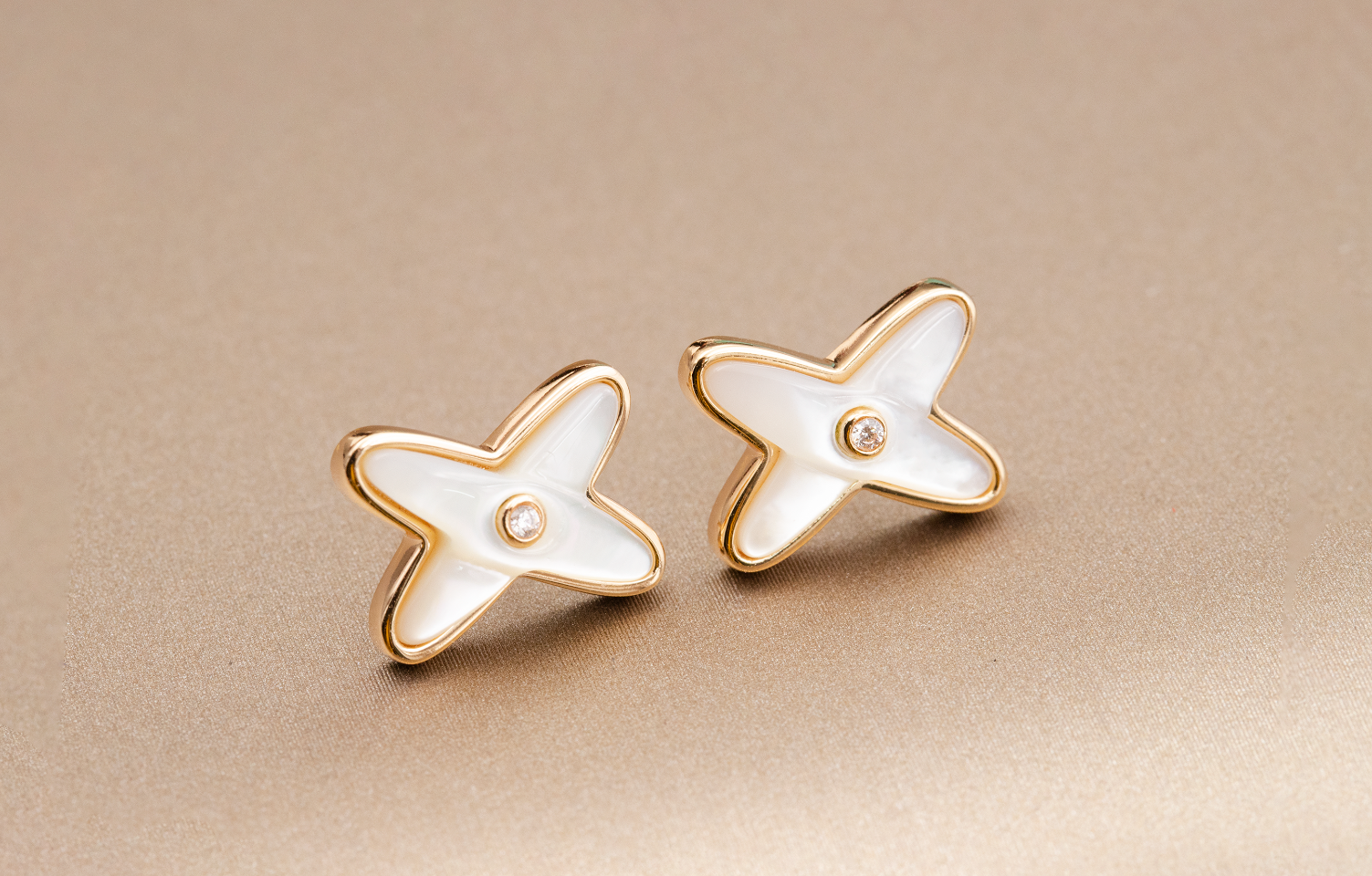 [Olivia Jewelry]JEUX DE WHITE MOP ROSE GOLD DIAMOND EARRINGS