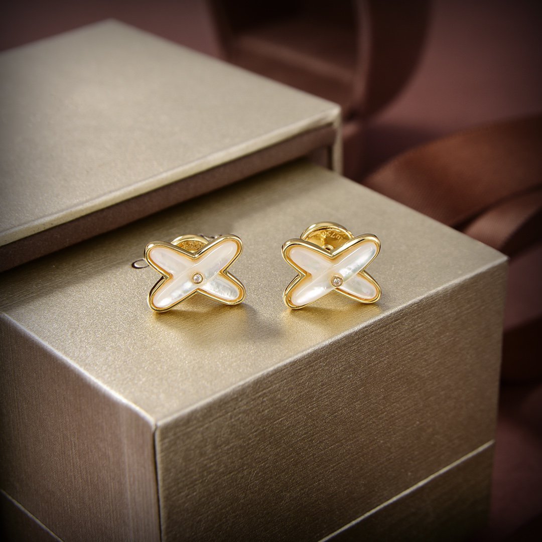 [Olivia Jewelry]JEUX DE WHITE MOP GOLD DIAMOND EARRINGS