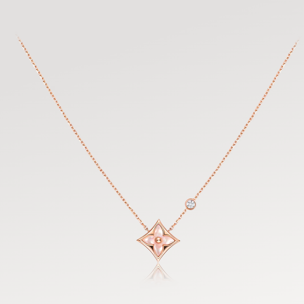 [Olivia Jewelry]STAR PINK MOP 1 DIAMOND PINK GOLD NECKLACE