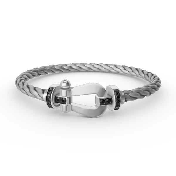 [Olivia Jewelry]FORCE LARGE HORSESHOE BLACK DIAMOND BRACELET SILVER