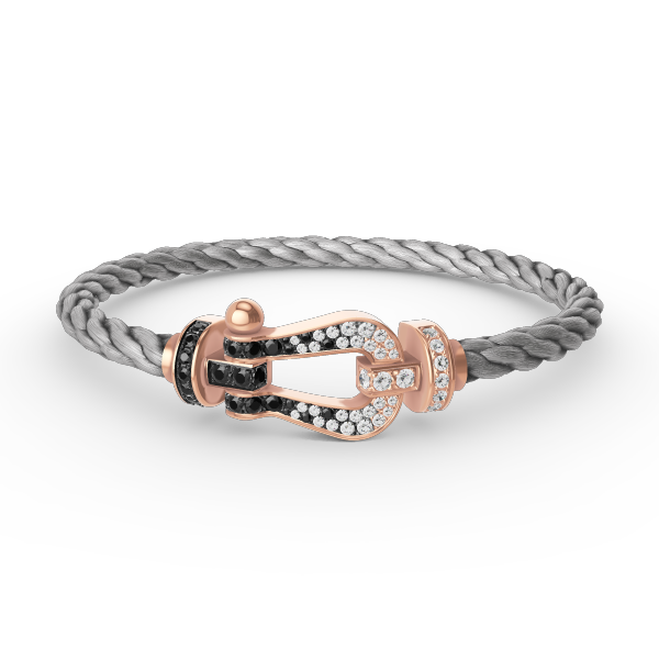 [Olivia Jewelry]FORCE LARGE HORSESHOE BLACK WHITE DIAMOND BRACELET ROSE GOLD