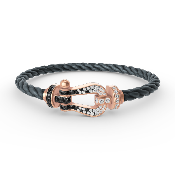 [Olivia Jewelry]FORCE LARGE HORSESHOE BLACK WHITE DIAMOND BRACELET ROSE GOLD