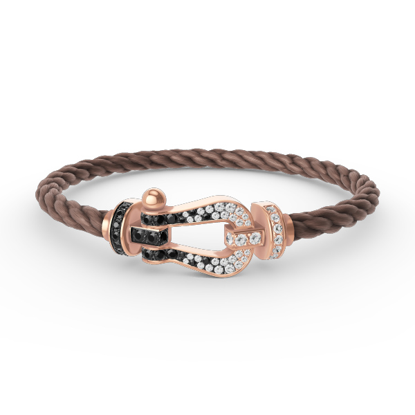 [Olivia Jewelry]FORCE LARGE HORSESHOE BLACK WHITE DIAMOND BRACELET ROSE GOLD
