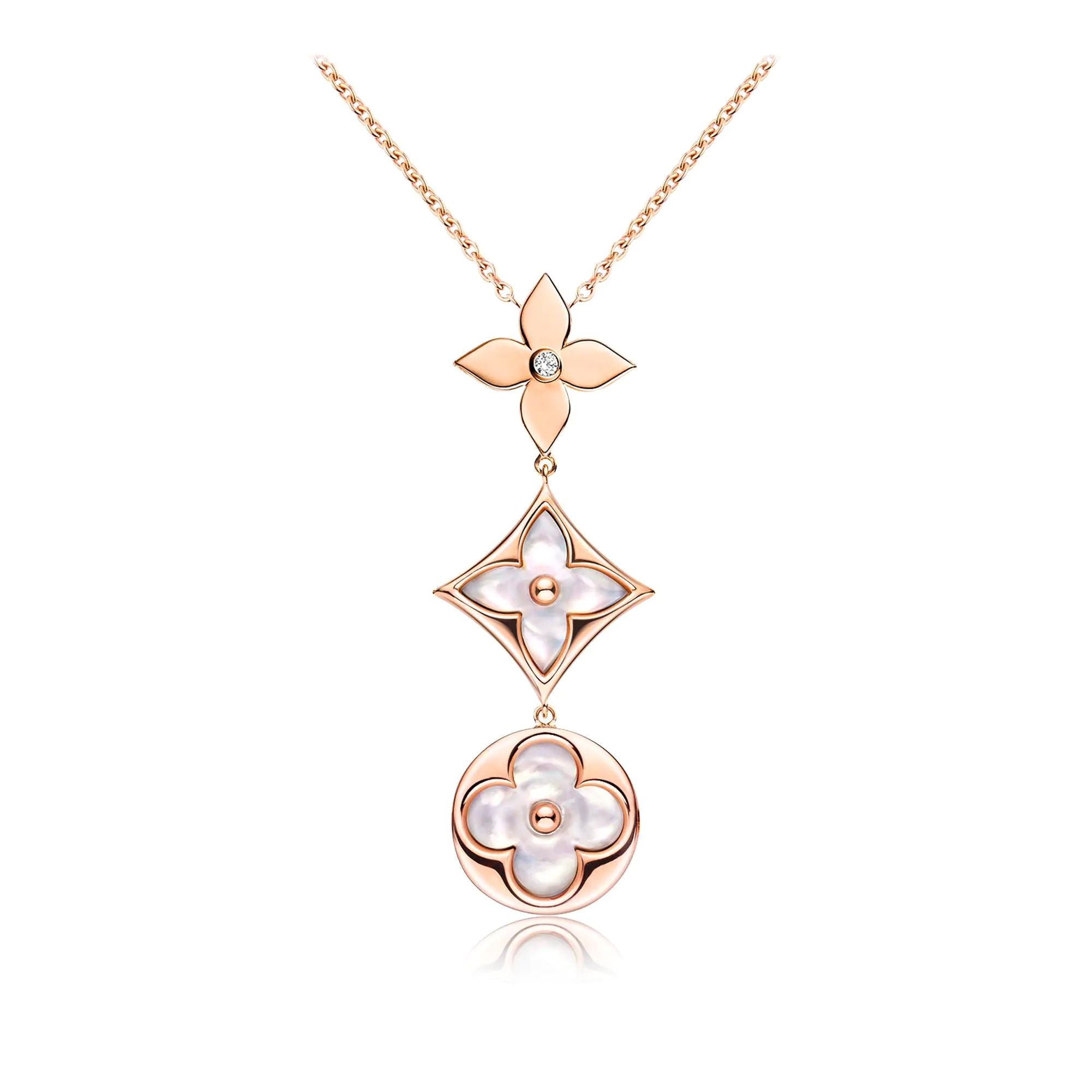 [Olivia Jewelry]COLOR BLOSSOM LARIAT NECKLACE PINK GOLD WHITE MOTHER PEARL AND DIAMOND