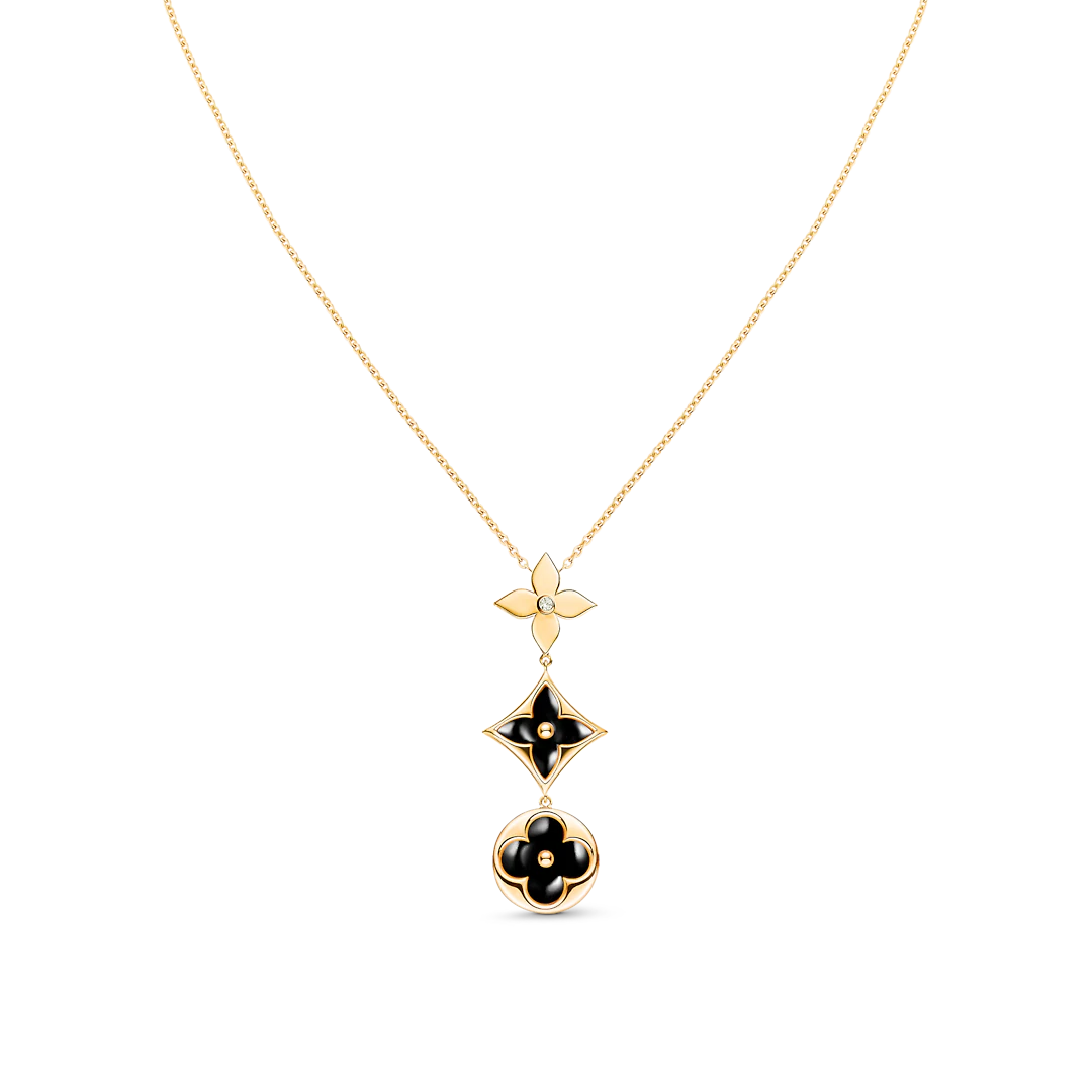 [Olivia Jewelry]STAR AND SUN ONYX PINK GOLD NECKLACE