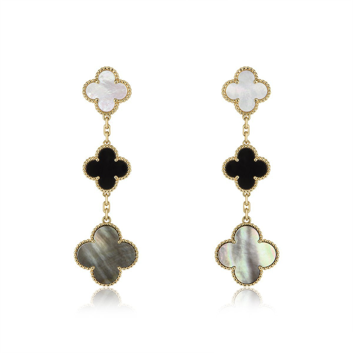 [Olivia Jewelry]CLOVER EARRINGS GOLD ONYX MOP 3 MOTIF
